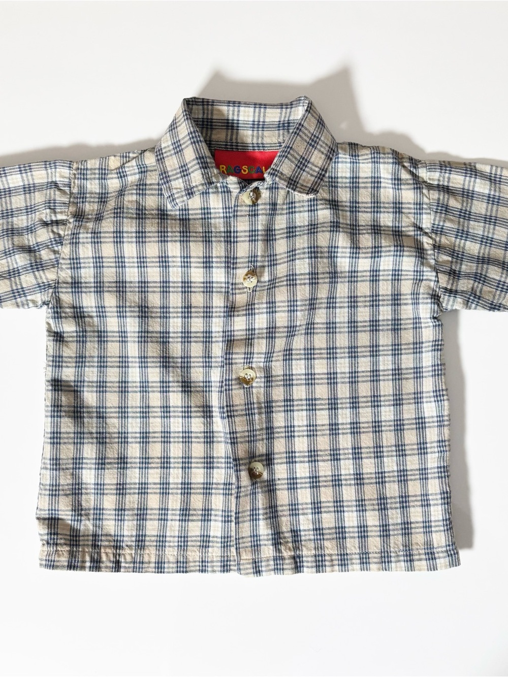 Vintage Ragscals 90s Plaid Short Sleeve Button-Up Shirt Textured Classic Cream